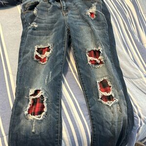 Judy‎ Blue 11/30 Skinny Fit Medium Wash Flannel Distressed Women's Jeans